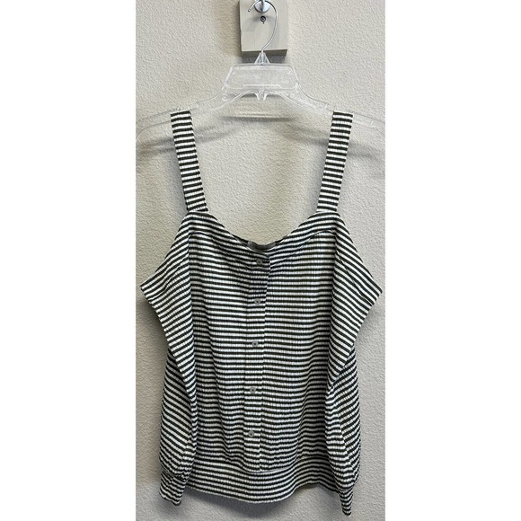 Loft Outlet XL Green Cream Striped Tank Top Button Detail Linen Blend Women NEW - Picture 1 of 10